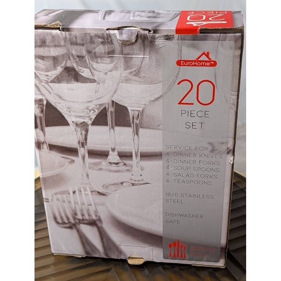 EuroHome 20 Piece Set Service for 4 18/0 Stainless Steel Hammered Silverware New - Picture 4 of 6